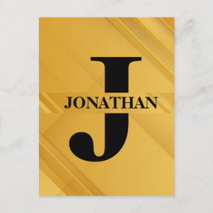 Gold Intersecting Initial Letter Name Typography Holiday Postcard