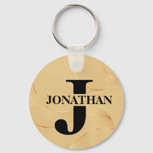 Gold Intersecting Initial Letter Name Typography Key Ring