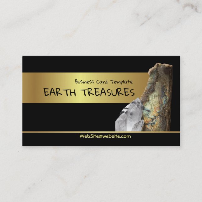 Gold Iridescent Gemstone Crystals and Minerals Business Card (Front)