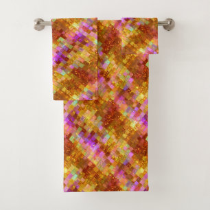 Gold Iridescent Mosaic Pattern Bath Towel Set