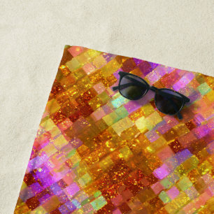 Gold Iridescent Mosaic Pattern Beach Towel