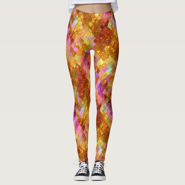 Gold Iridescent Mosaic Pattern Leggings (Front)