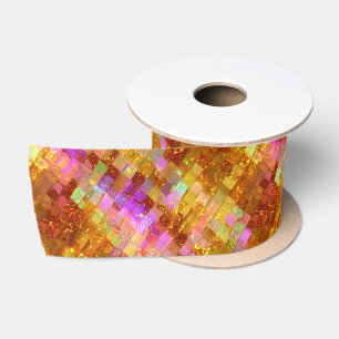 Gold Iridescent Mosaic Pattern Satin Ribbon