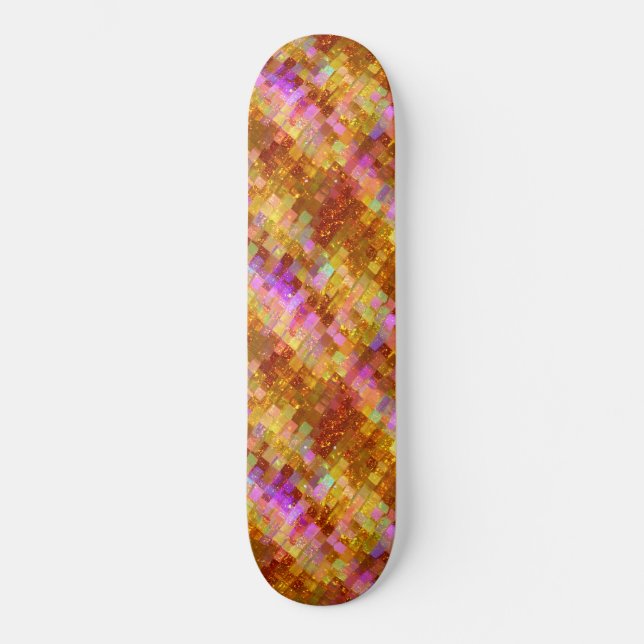Gold Iridescent Mosaic Pattern Skateboard (Front)