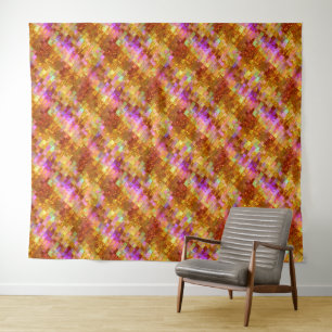 Gold Iridescent Mosaic Pattern Tapestry