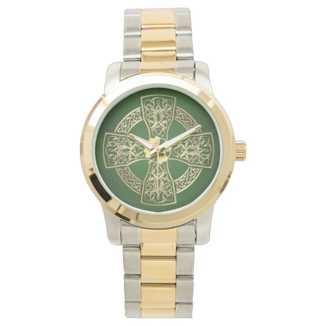 Gold Irish Celtic Cross & Shamrock Watch (Front)