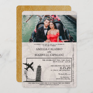 Gold Italy Passport Wedding Invitation