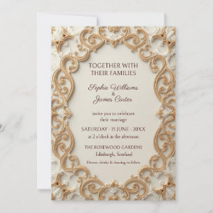Gold Ivory Baroque Frame Wedding Invitation