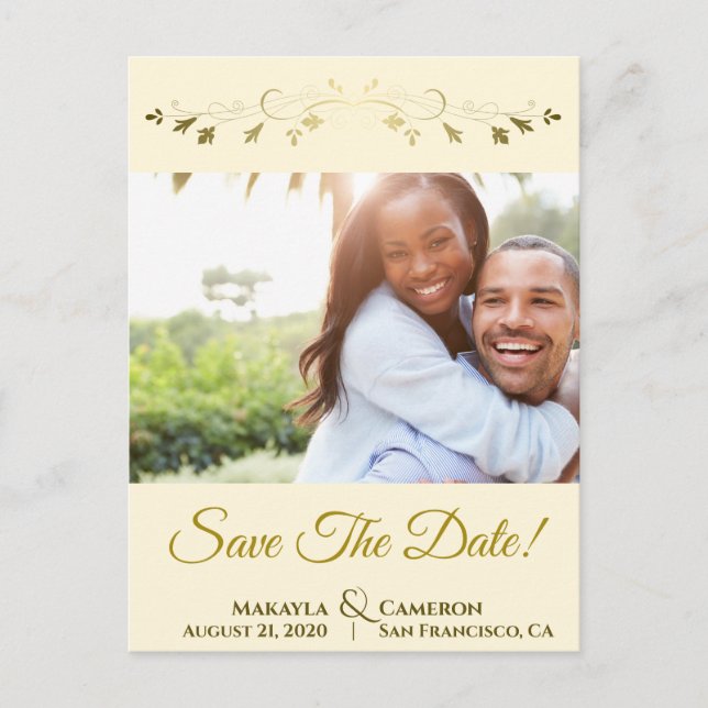 Gold & Ivory Cream Wedding Save the Date Photo Announcement Postcard (Front)