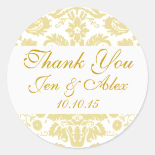 Gold Ivory Damask Wedding Favour Classic Round Sticker