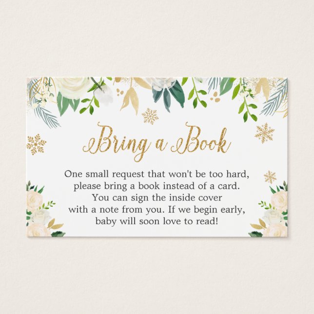 Gold Ivory Floral Baby Shower Book Request Card (Front)