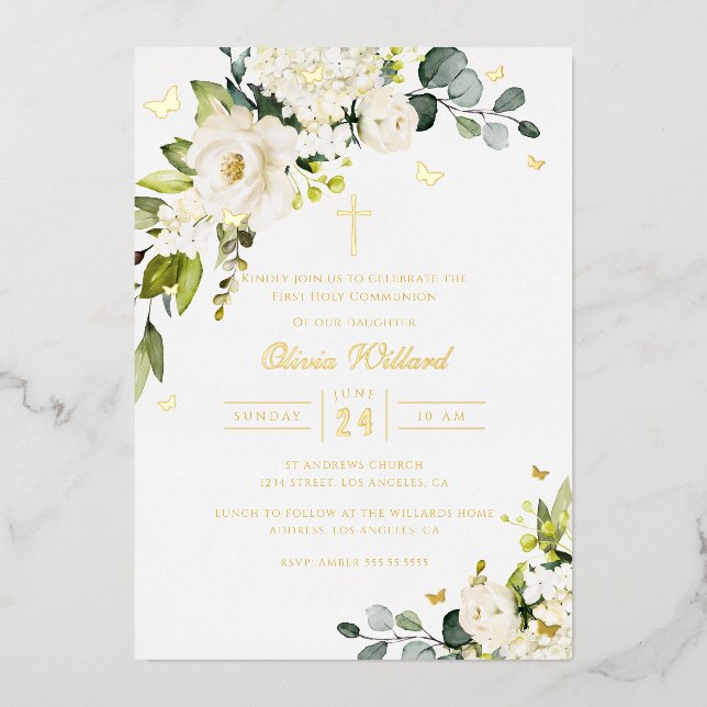 Gold Ivory Floral Butterfly First Communion (Front)