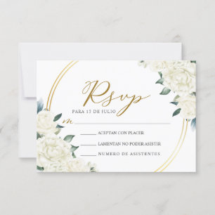 Gold Ivory Floral Nuestra Boda Wedding RSVP Invitation