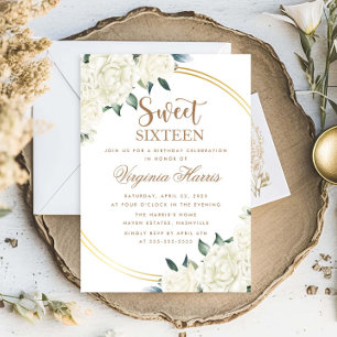Gold Ivory Floral Sweet Sixteen 16 Birthday Invitation