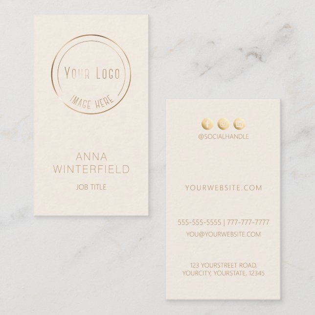 Gold ivory logo elegant modern social media business card (Front/Back)