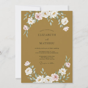 Gold Ivory Peony Wedding Invitation