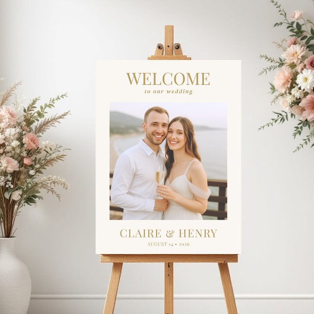 Gold Ivory Romantic Wedding Photo Welcome Sign (Creator Uploaded)