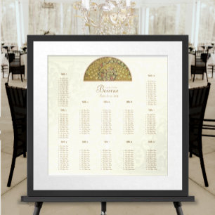 Gold Ivory Vintage Peacocks Love Birds 12 Tables Poster