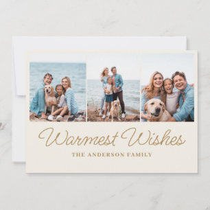 Gold Ivory Warmest Wishes Christmas Photo Holiday Card