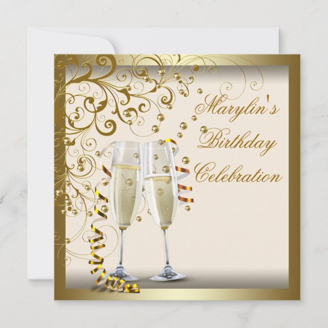 Gold Ivory Womans Elegant Gold Cream Birthday Invitation (Front)