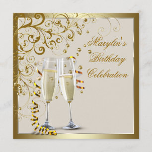 Gold Ivory Womans Elegant Gold Cream Birthday Invitation