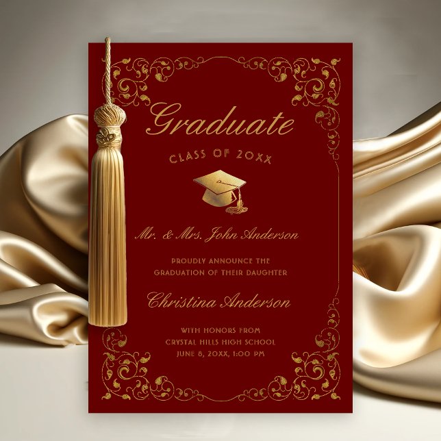 Gold Ivy Cap Script From Parents Maroon Graduation Announcement (Gold Ivy Leaf on Maroon Graduation Announcement from Parents)