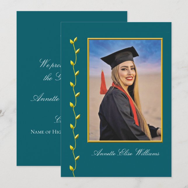Gold Ivy design with Photo Grad Announcment Announcement (Front/Back)