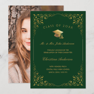 Gold Ivy Script From Parent Photo Green Graduation Announcement