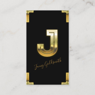 Gold J Initial and Borders Business Card