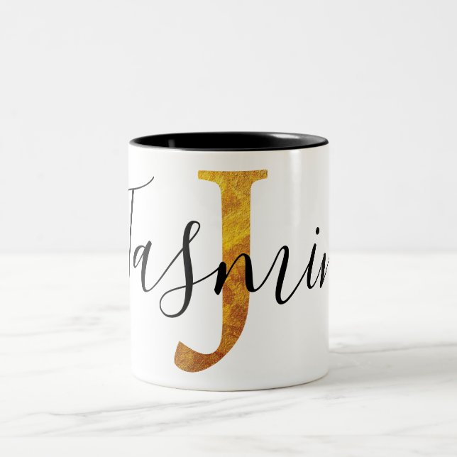 Gold 'J' Monogram w/ Personalised Name Two-Tone Coffee Mug (Center)