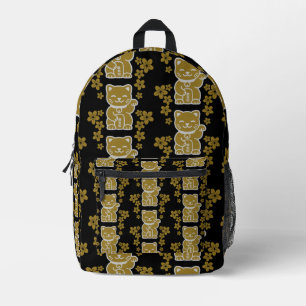 Gold Japanese Maneki-neko Printed Backpack