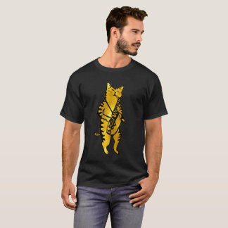 Gold JAZZ CAT Playing The SAX Musicians Tee