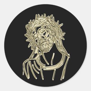 Gold Jesus looking up to god glimmering brightly Classic Round Sticker