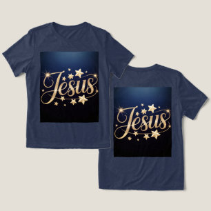 Gold Jesus Script Blue  Tri-Blend Shirt