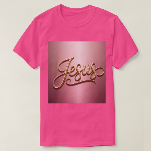 Gold Jesus Script Pink Basic Men's T-Shirt (Design Front)