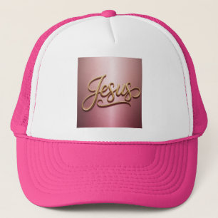 Gold Jesus Script Pink Trucker Hat