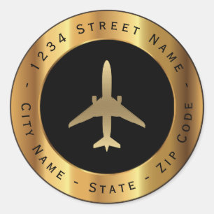 Gold Jet Aeroplane Return Address Label