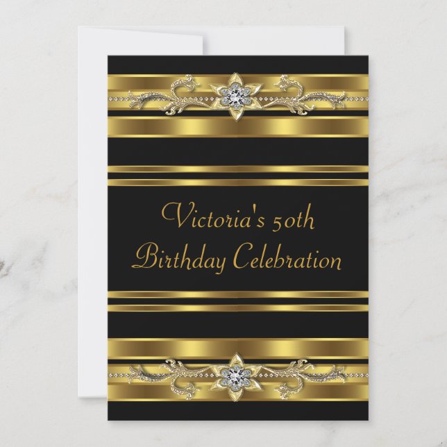 Gold Jewel Womans Gold 50th Birthday Party Invitation (Front)