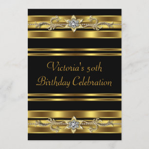 Gold Jewel Womans Gold 50th Birthday Party Invitation