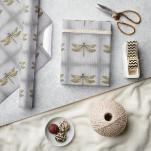Gold Jeweled Dragonfly Wrapping Paper