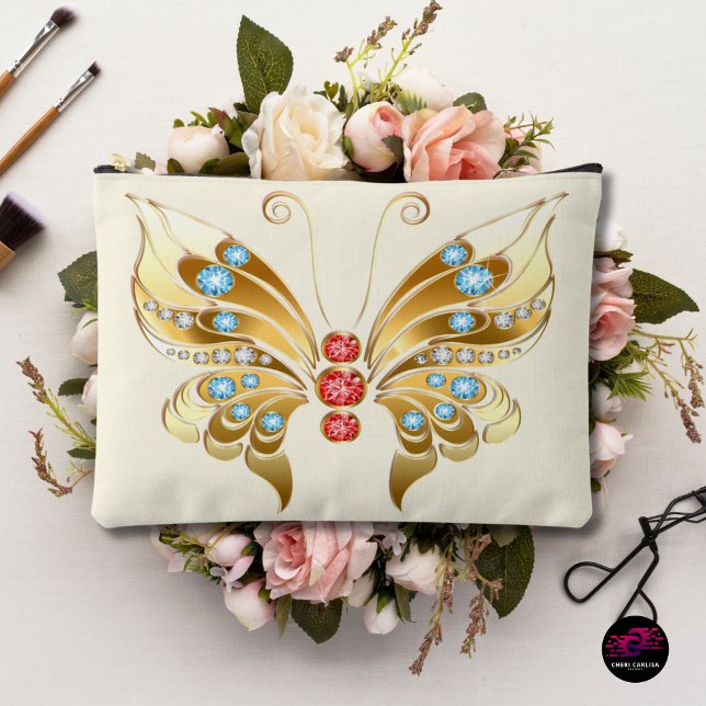 Gold Jewelled Butterfly Accessory Pouch (Gold jeweled butterfly glam for your everyday essentials ✨)