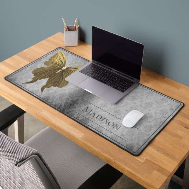 Gold Jewelled Butterfly Damask Desk Mat (Office 2)