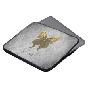 Gold Jewelled Butterfly Damask Laptop Sleeve