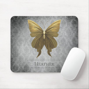 Gold Jewelled Butterfly Damask Mouse Pad