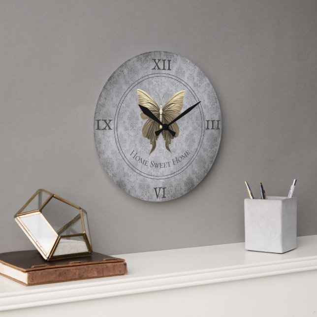 Gold Jewelled Butterfly Large Clock (Office)
