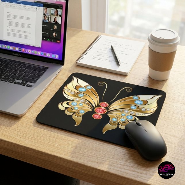 Gold Jewelled Butterfly Mouse Pad (Upgrade your workspace with gold jeweled butterfly impact ✨)