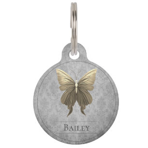 Gold Jewelled Butterfly Round Pet Tag