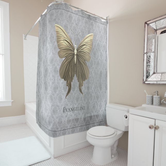 Gold Jewelled Butterfly Shower Curtain (In Situ)