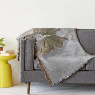 Gold Jewelled Butterfly Throw Blanket