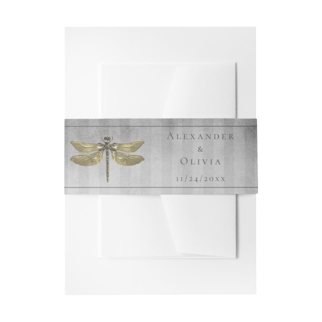 Gold Jewelled Dragonfly Invitation Belly Band (Front Example)